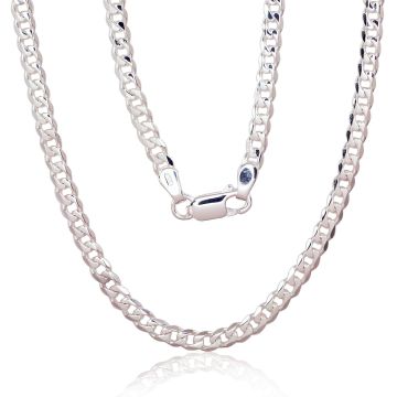 Silver chain Curb 4 mm , diamond cut 
