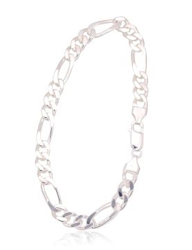 Silberne Kette Figaro 7 mm , Diamantenbearbeitung der Facetten 