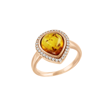 Gold-plated silver and rhodium ring with amber 