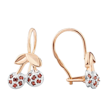 Infant earrings in red gold of 585 assay value (14ct) with zirconia 