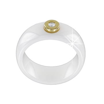 Lady´s ring in white ceramics and yellow gold of 585 assay value with diamonds 