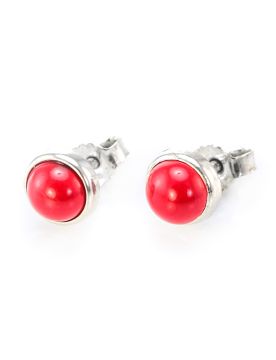 Серебряные серьги 925 пробы, вставка Коралл (Имитация) 