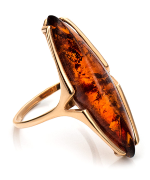 Gold-plated silver and rhodium ring with amber 