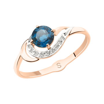 Lady´s ring in red gold of 585 assay value with London topaz, zirconia 