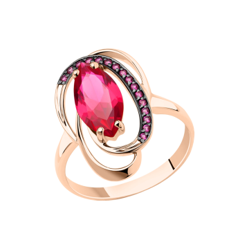 Damenring aus Rotgold 585° mit Rubin HTS., Zirkonia 