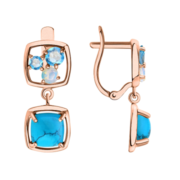 Ohrringe aus Rotgold 585° mit blau Topas, Türkis, Sital 