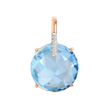 Pendant in red gold of 585 assay value with blue topaz, zirconia 