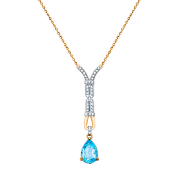 Collier aus Gelbgold 585°/ Zirkonia, blau Topas 