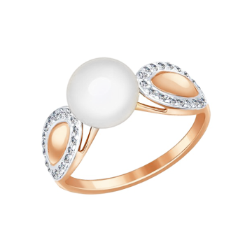 Damenring aus Rotgold 585° mit Zirkonia, echte Perlen 