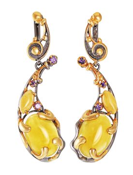 Gold-plated silver earrings with amber 