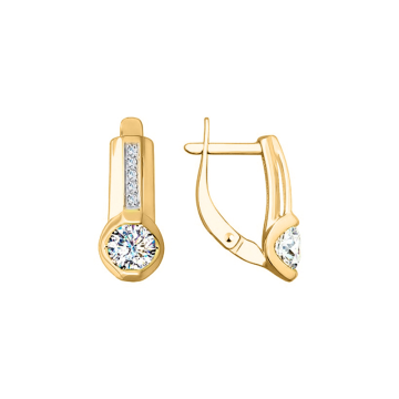 Earrings for in yellow gold of 585 assay value (14ct) with zirconia 