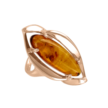 Gold-plated silver and rhodium ring with amber 