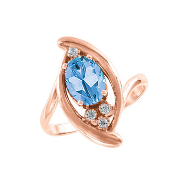 Rotgold 585° Damenring mit blau Topas, Zirkonia 