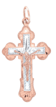 Cross from red and white gold of 585 assay value 