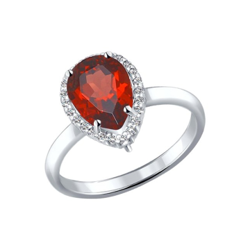 Damenring aus 925er Sterling Silber mit Granat, Zirkonia 