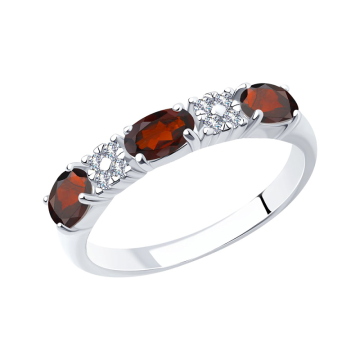 Damenring aus 925er Sterling Silber mit Granat, Zirkonia 