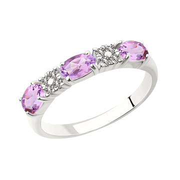 Серебряное кольцо. Вставка: фианиты, аметист 