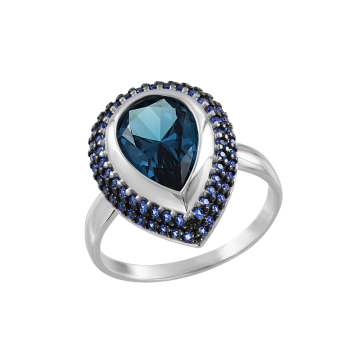 Damenring aus 925er Silber mit London Sitall und blau Zirkonia 