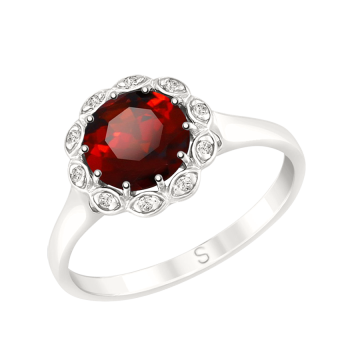 Damenring aus 925er Sterling Silber mit Granat, Zirkonia 