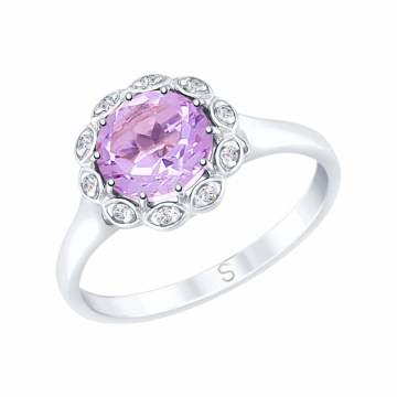 Silver ring with zirconia and amethyst 