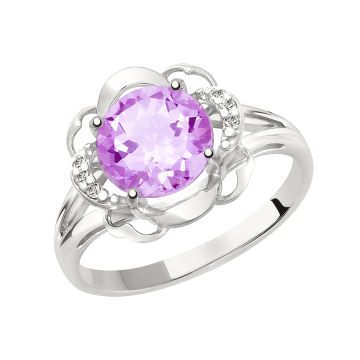 Damenring aus 925er Silber mit Zirkonia  und Amethyst 