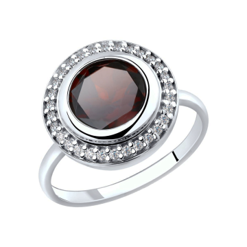 Silver ring with garnet and zirconia 