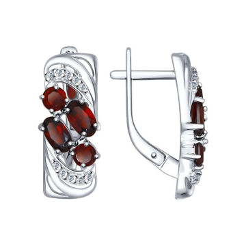 Silver earrings with zirconia and garnet 