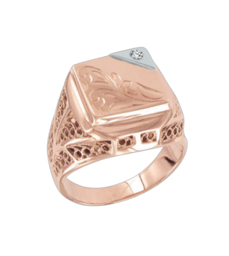 Man's ring in red gold of 585 assay value with zirconia 