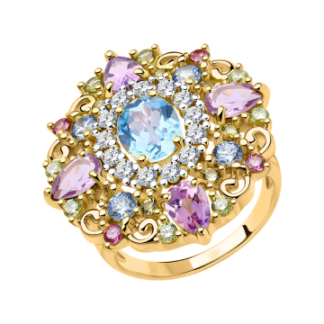 Gold-plated silver and rhodium ring with zirconia 