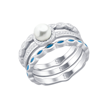 Damenring aus 925er Silber mit Perle HTS und Emaille 