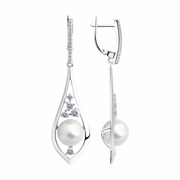 Silver earrings with pearl and zirconia 
