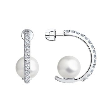 Silver earrings with pearl and zirconia 