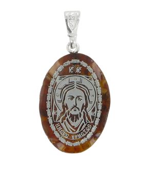 Icon pendant "Jesus Christ" with amber and jewelry resin 