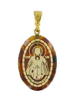 Icon pendant "Sergius of Radonezh" with amber and jewelry resin 