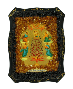 Orthodox icon "Addition of mind» decorated with amber 