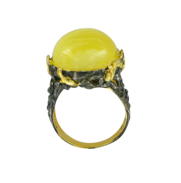 Vergoldete Damen-ring aus 925er Silber mit Bernstein 
