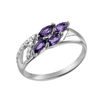 Silver ring with zirconia and amethyst 