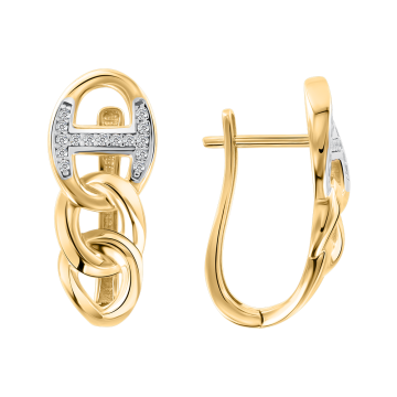 Earrings for in yellow gold of 585 assay value (14ct) with zirconia 