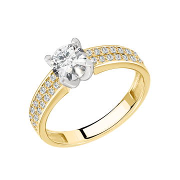 Lady´s ring in yellow and white gold of 585 assay value with zirconia 