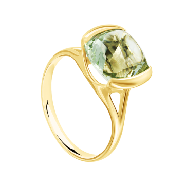 Lady´s ring in white yellow gold of 585 assay value with green amethyst 