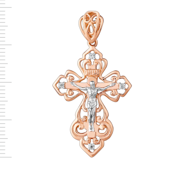 Cross from red gold of 585 assay value with cubic zirconia 