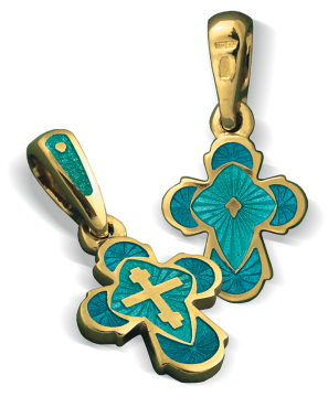Orthodoxe Kreuz-Anhänger Silber 925° mit Rotgold vergoldet 999° mit  Emaille 