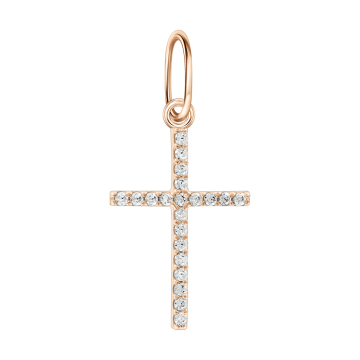 Cross from red gold of 585 assay value with cubic zirconia 