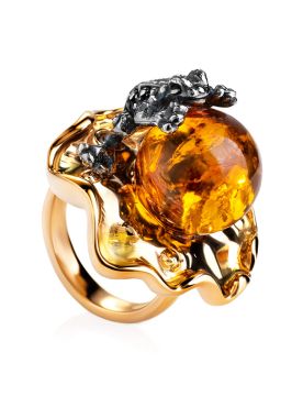 Vergoldete Damen-ring aus 925er Silber mit Bernstein 