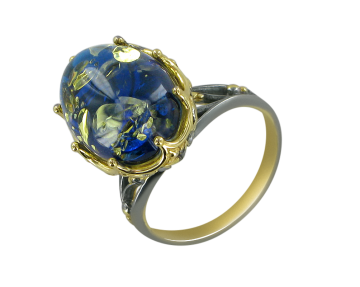 Gold-plated silver and rhodium ring with amber 