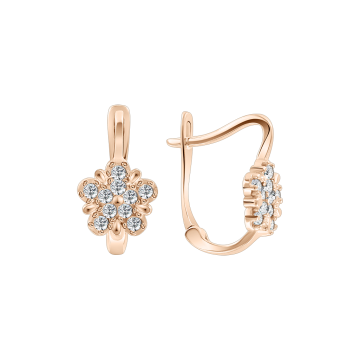 Earrings in red gold with cubic zirconia 