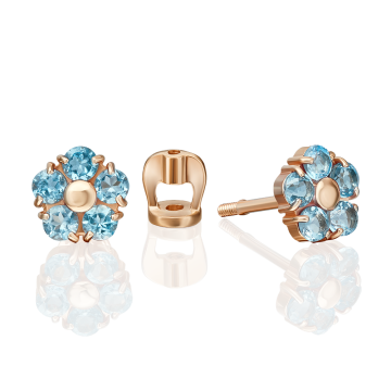 Earrings in red gold of 585 assay value with blue topaz 