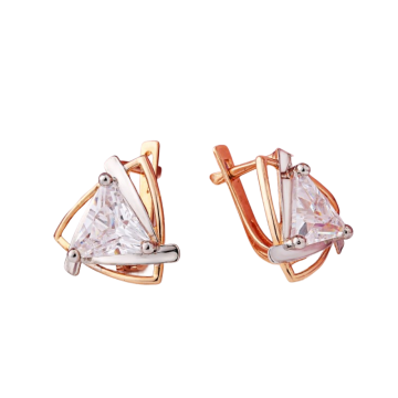 Earrings in red gold with cubic zirconia 