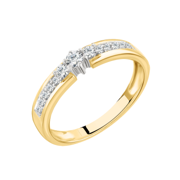 Lady´s ring in white yellow gold of 585 assay value with diamonds 