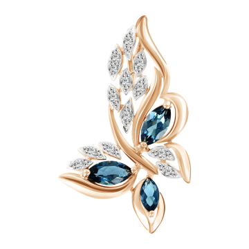 Pendant in red gold of 585 assay value with topaz, zirconia 